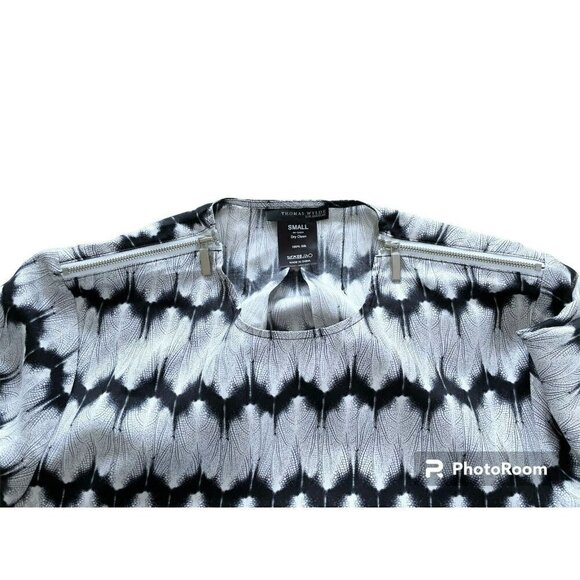 Thomas Wylde Women's Sz Small Black & White Spiderweb Print Silk Dress Pockets - Picture 5 of 8